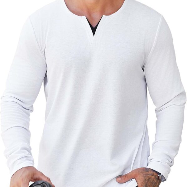 Mens V-Neck T Shirts Casual Fashion Longline Shirt Tee for Men