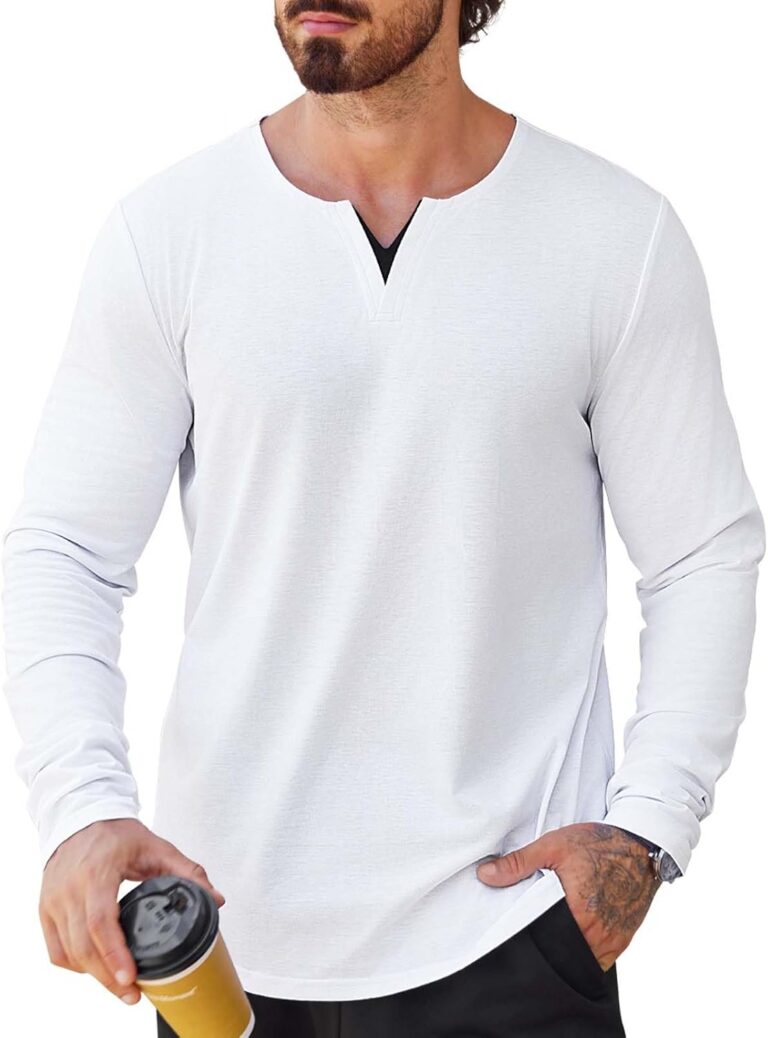 Mens V-Neck T Shirts Casual Fashion Longline Shirt Tee for Men