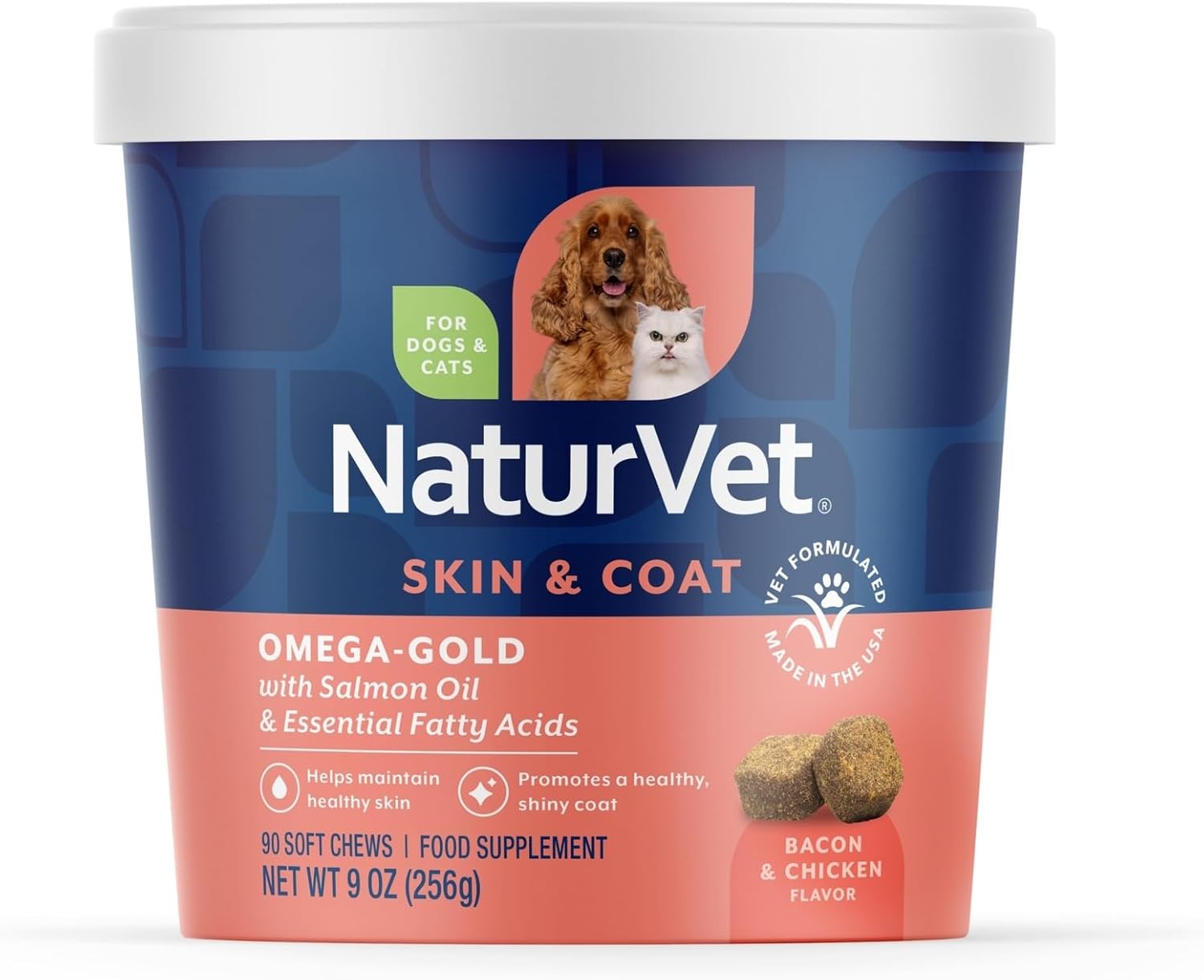 NaturVet Omega-Gold Plus Salmon Oil | Supports Healthy Skin & Glossy Coat | Enhanced with DHA, EPA, Omega-3 & Omega-6 | for Dogs & Cats | 90 Soft Chews NaturVet Omega-Gold Plus Salmon Oil | Supports Healthy Skin & Glossy Coat | Enhanced with DHA, EPA, Omega-3 & Omega-6 | for Dogs & Cats | 90 Soft Chews