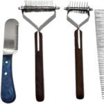 Pet Grooming Kit  Dog Grooming Tools Set with Dematting Rake, Stainless Steel Comb, Stripping Knife, Nail Clipper, Tick Remover & Dental Scaler (Blue, 7 Piece)