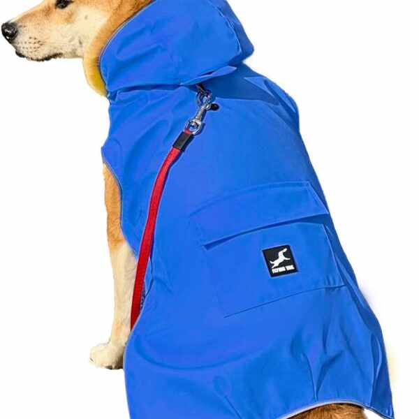 Dog Raincoat Waterproof Reflective Jacket  Lightweight Hooded Poncho with Adjustable Belly Strap & Leash Hole  Rain Slicker Coat for 2XSmall-5XLarge Dogs  Easy to Wear (Blue, Large)