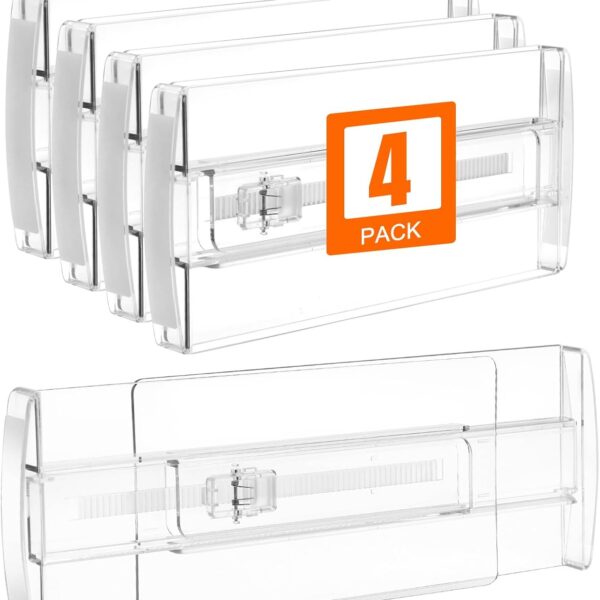 4 Pack Drawer Dividers for Clothes, 4" High 10.6"-16.9" Drawer Divider Adjustable Expandable Dresser Drawer Organizer, Clear Dresser Separators for Clothes, Underwear, Baby Clothes,Cosmetic,Toiletries