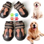 CovertSafe& Dog Boots for Dogs Non-Slip, Waterproof Dog Booties for Outdoor, Dog Shoes for Medium to Large Dogs 4Pcs with Rugged Sole Black-Brown
