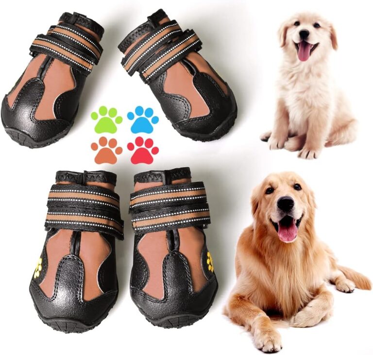 CovertSafe& Dog Boots for Dogs Non-Slip, Waterproof Dog Booties for Outdoor, Dog Shoes for Medium to Large Dogs 4Pcs with Rugged Sole Black-Brown