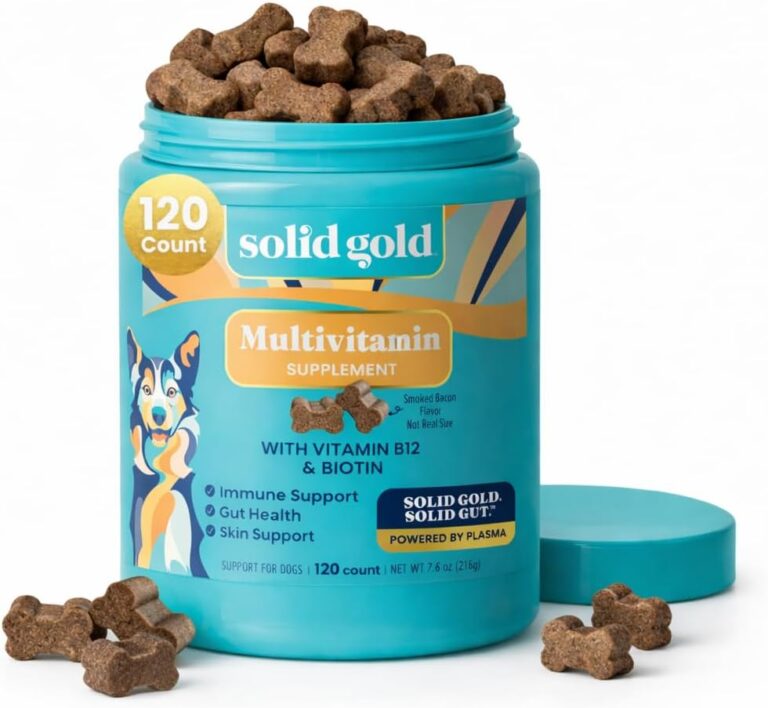 Solid Gold Dog Multivitamin - Soft Dog Vitamins & Supplements Chews - All-in-One Heart, Immune, Brain, Skin, Coat & Gut Health Support w/Vitamin C, B12, Probiotics & Antioxidants - Bacon Flavor 120ct