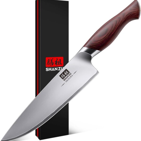 SHAN ZU Chef Knife 8 Inch, High Carbon Japanese 10Cr15Mov Stainless Steel Kitchen Professional Cooking Knife, Ultra Sharp Japanese Knife with Ergonomic Pakkawood Handle
