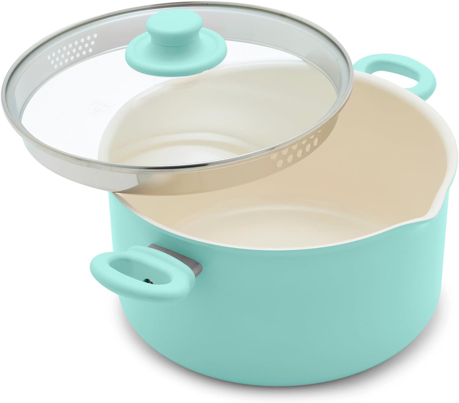 GreenLife 6QT Nonstick Stockpot with Straining Lid, Soft Grip, PFAS-Free Ceramic, Pour Spout, Multipurpose Cooking Pot, Sauces & Soups, Milk Pan, Stay-Cool Handles, Dishwasher & Oven Safe, Turquoise GreenLife 6QT Nonstick Stockpot with Straining Lid, Soft Grip, PFAS-Free Ceramic, Pour Spout, Multipurpose Cooking Pot, Sauces & Soups, Milk Pan, Stay-Cool Handles, Dishwasher & Oven Safe, Turquoise