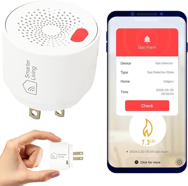 Smarter Living - WiFi Gas Alarm Leak Detector for Natural Gas, Propane, Methane, Butane, LPG, LNG, Flammable Explosive Gases, Reliable Sensor, Phone Notifications, Plug in, Trailer, RV, Home