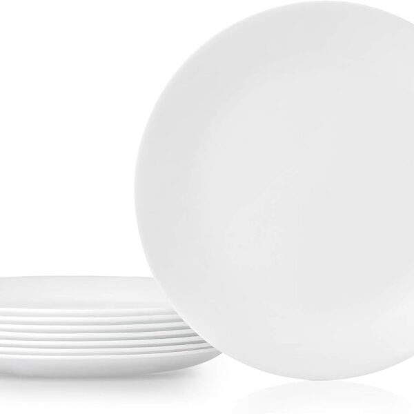 Corelle Vitrelle 8-Piece Dinner Plates Set Triple Layer Glass and Chip Resistant, Lightweight Round Plates, Winter Frost White