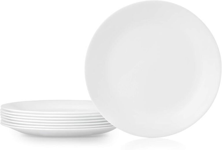 Corelle Vitrelle 8-Piece Dinner Plates Set Triple Layer Glass and Chip Resistant, Lightweight Round Plates, Winter Frost White