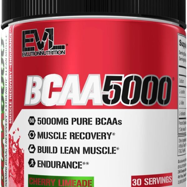 Evlution EVL BCAAs Amino Acids Powder - BCAA Powder Post Workout Recovery Drink and Stim Free Pre Workout Energy - 5g Branched Chain Amino Acids Supplement for Men - Cherry Limeade