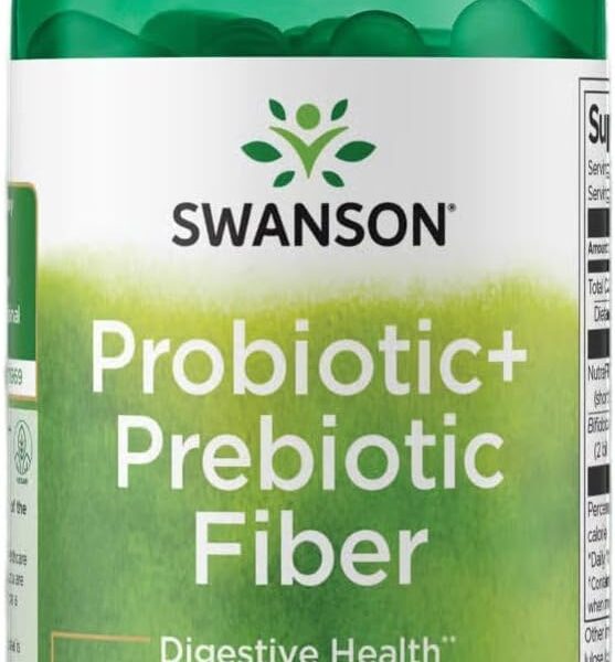 Swanson Prebiotic + Probiotic Fiber - Natural Supplement Promoting Digestive System & Immune Health Support - Aids Regularity & GI Tract Health - (60 Capsules, 500 Million CFU Each)