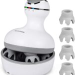 cotsoco Electric Scalp Head & Back Massager, Cordless Hair Massage Waterproof Head Massager with 4 Heads 84 Nodes for Hair Growth, Stress Relief & Deep Clean, Gifts for Mom, White