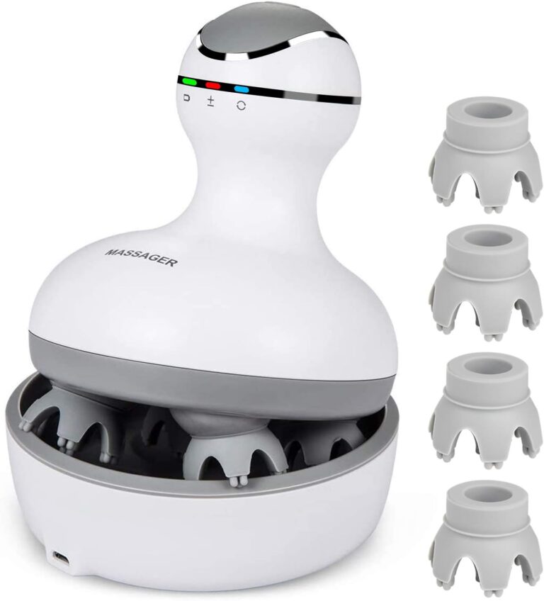 cotsoco Electric Scalp Head & Back Massager, Cordless Hair Massage Waterproof Head Massager with 4 Heads 84 Nodes for Hair Growth, Stress Relief & Deep Clean, Gifts for Mom, White