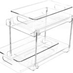 1 Pack 2-Tier Bathroom Organizers and Storage, Clear Under Sink Organizer Vanity Countertop Storage Pantry Organizers, Pull-Out Cabinet Organizer With Track For Bathroom, Kitchen, Pantry