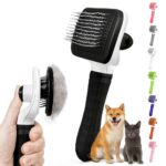 Self Cleaning Slicker Brush, Dog Cat Bunny Pet Grooming Shedding Brush, Easy to Remove Loose Undercoat, Pet Massaging Tool Suitable for Pets with Long or Short Hair (Black)