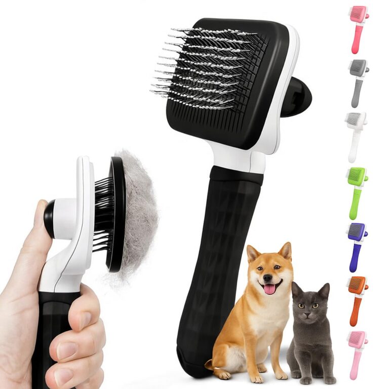 Self Cleaning Slicker Brush, Dog Cat Bunny Pet Grooming Shedding Brush, Easy to Remove Loose Undercoat, Pet Massaging Tool Suitable for Pets with Long or Short Hair (Black)