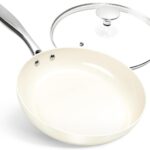 MICHELANGELO 10 Inch Frying Pan with Lid, Nonstick Fry Pan with Ceramic Coated, Induction Compatible Skillet, PFAS & PFOA-Free, White