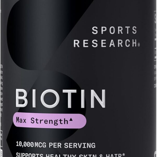 Sports Research Biotin 10,000mcg with Organic Coconut Oil - Biotin (Vitamin B7) for Healthy Skin and Hair Support* - for Women and Men - Vegan, Non-GMO, Gluten & Soy-Free - 120 Veggie Softgels