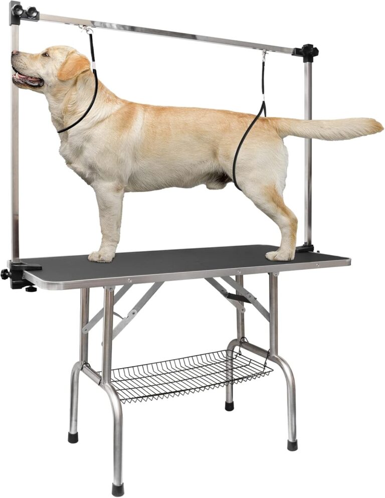 LOVMOR 46 Inch Dog Grooming Table,Adjustable Home Pet Grooming Tables with Arm/Noose/Mesh Tray