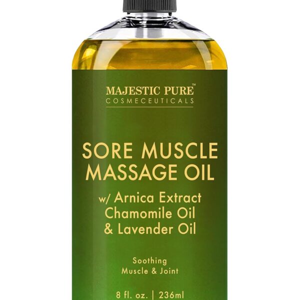 MAJESTIC PURE Arnica Sore Muscle Massage Oil for Massage Therapy - Refreshing and Relaxing - Natural Oils with Lavender & Chamomile Essential Oils - All Skin Types - Men & Women Massage Lotion-8 fl oz