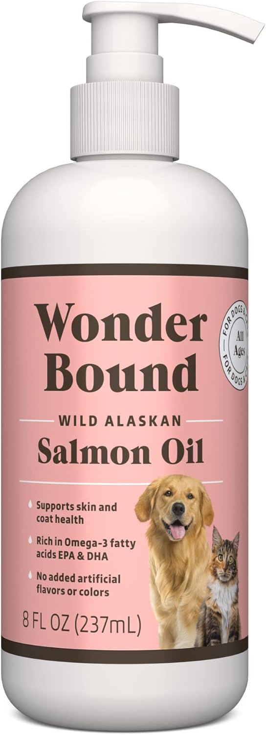 Amazon Brand - Wonder Bound Wild Alaskan Salmon Oil - Skin and Coat Support, Omega 3 Supplement for Dog and Cat , 8 fl oz