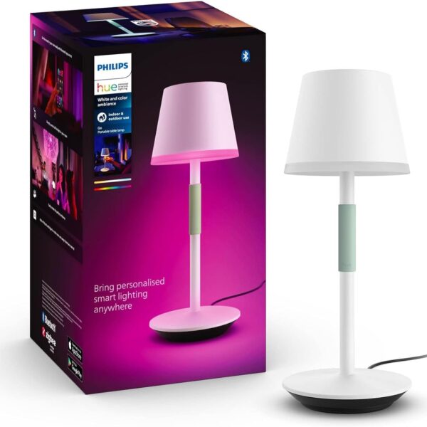 Philips Hue Go Smart Portable Table Lamp, White - White and Color Ambiance LED Color-Changing Light - 1 Pack - Indoor and Outdoor Use - Control with Hue App or Voice Assistant