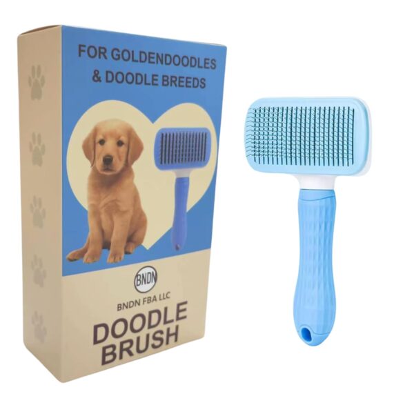 We Love Doodles Professional Slicker Brush for Goldendoodles and Long-Haired Dogs, Self-Cleaning Grooming Tool with Ergonomic Handle, Fine Wire Bristles, Blue (Black)