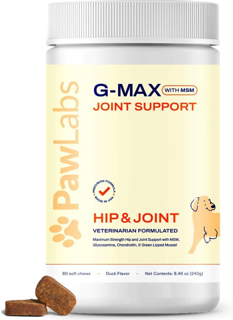 PAWLABS G-Max Joint Support for Dogs - Maximum Strength Hip & Joint Supplement with Glucosamine, Chondroitin, MSM, Green-Lipped Mussel - Relieves Arthritis Pain & Hip Dysplasia - Duck Flavor, 60 Chews