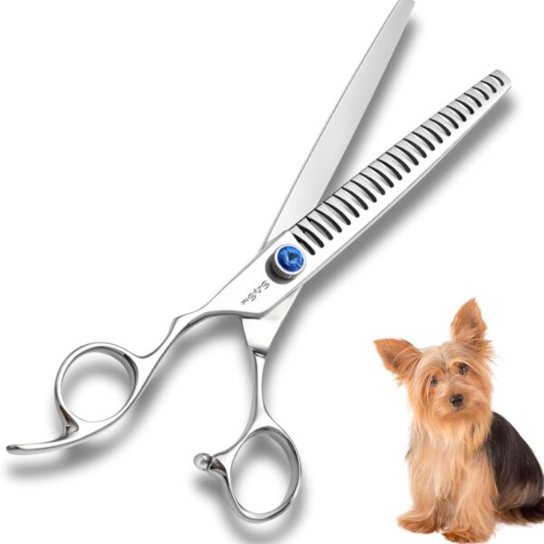 7.5" Left Handed Dog Grooming Scissors Chunker, Blending Shears with 24 Fishbone Teeth, VG10 Steel Texturizing Thinning Shear for Dog Grooming Professional, Ergonomic Trimming Scissors for Pet Groomer