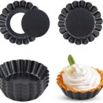 4 Pack Tart Pans Tortilla Pan Set Mini Tart Molds Carbon Steel Taco Shell for Baking 3 Inch Taco Salad Bowl Maker with Removable Bottom NonStick Tortilla Bowl Fluted Side for Quiche Cakes Pies (Black)