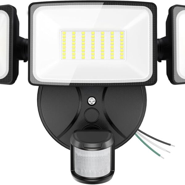 Onforu 75W LED Flood Light Motion Sensor Outdoor, 7000lm Dusk to Dawn Flood Light, Security Light with Three Head, IP65 Waterproof Exterior Floodlight, 6500k Wall Light for Entryway Stairs Yard Garage