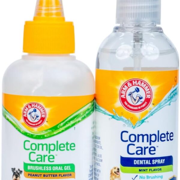 Arm & Hammer Complete Care Brushless Dental Kit for Dogs  Includes No-Brush Oral Gel + Dog Dental Spray, Fresh Breath, Tartar Control, Baking Soda Enhanced Dental Dog Supplies, 4oz