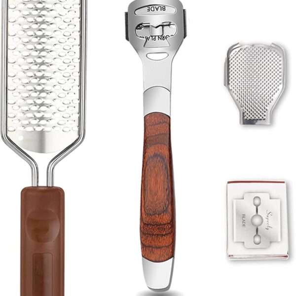 Colossal Foot Rasp & Wood Handle Callus Shaver (10 Replacement & 1 File Foot Heads), Pedicure Foot File Kit, Heel Scraper for Feet, Foot File Callus Remover