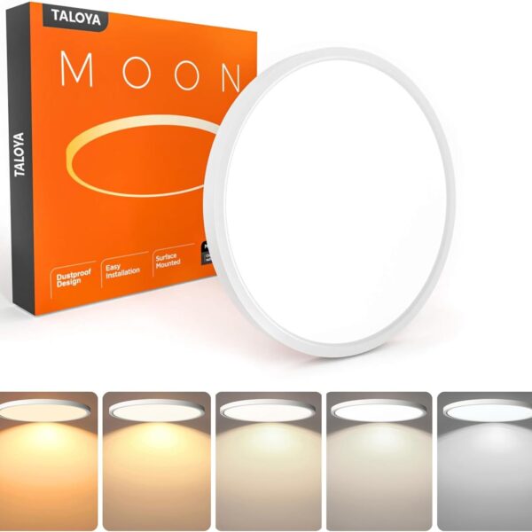 TALOYA Flush Mount 12 Inch Ceiling Light (Milk White Shell), 20W Surface Mount LED Light Fixture for Bedroom Kitchen,5 Color Temperatures in One,0.94 Inch Thickness Round