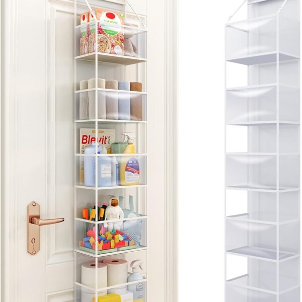 Fixwal 5-Shelf Over The Door Hanging Pantry Organizer, Room Organizer with Clear Plastic Pockets, 25lb Ultra Sturdy & Large Capacity for Closet, Bedroom, Nursery, Bathroom and Sundries