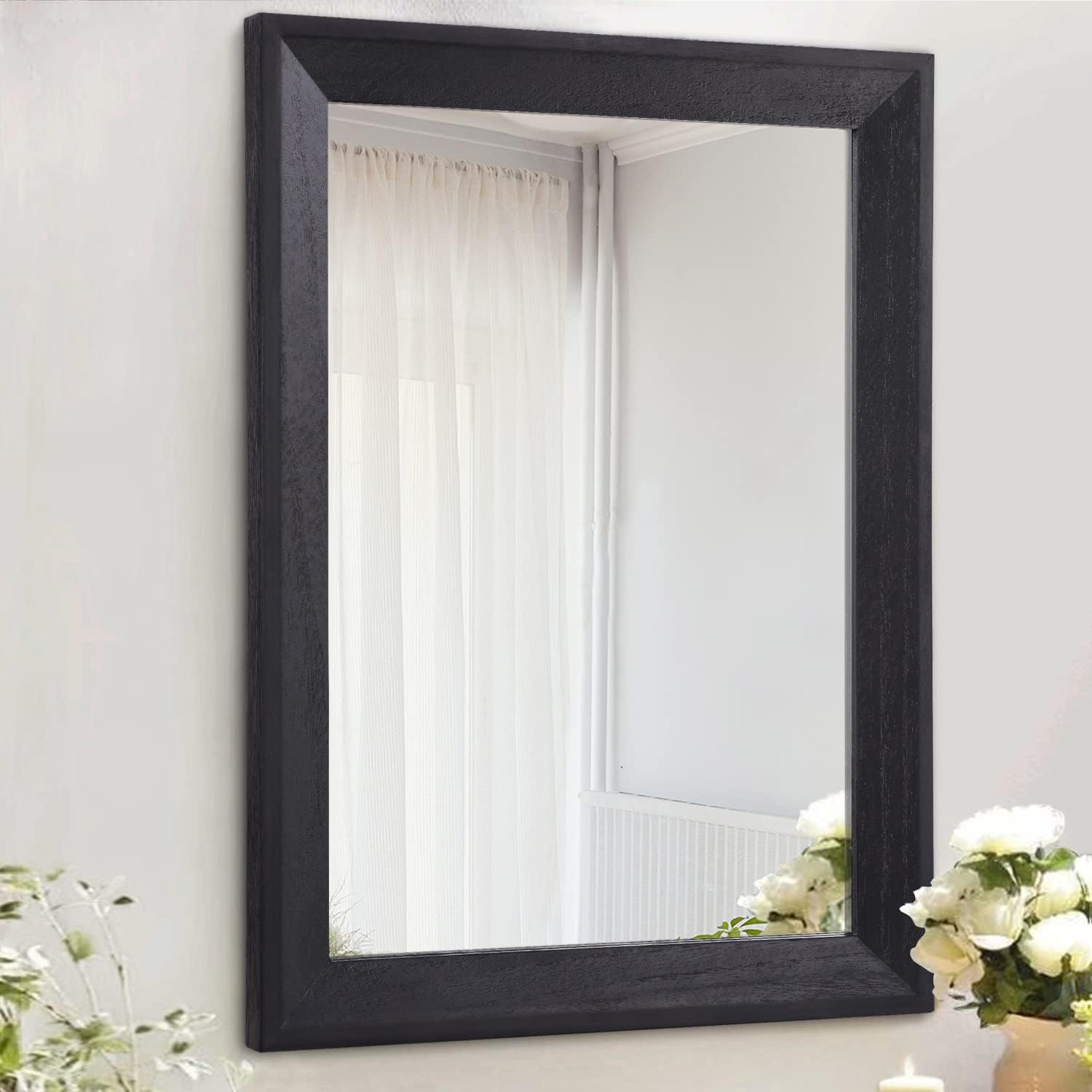 AAZZKANG Wall Mirror Black Rectangle Mirrors for Wall with Wood Framed Decorative for Bedroom Bathroom Living Room Farmhouse Entryway Hanging Small AAZZKANG Wall Mirror Black Rectangle Mirrors for Wall with Wood Framed Decorative for Bedroom Bathroom Living Room Farmhouse Entryway Hanging Small