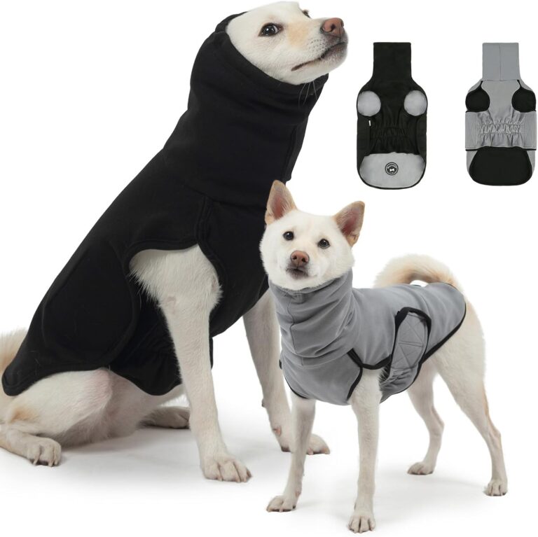 BEAUTYZOO Reversible Thunder Shirt for Dogs Anxiety- 2-in-1 Dog Anxiety Calming Vest with Hood,Turtleneck Thundershirt Jacket for Fireworks, Separation, Vet Visits- Pet Hoodie for Small to Large Dog