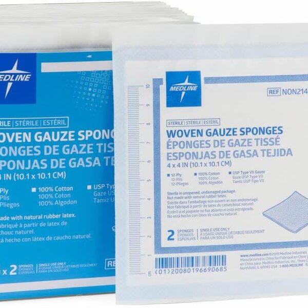 Medline Woven Gauze Sponges, Sterile, 12-Ply, 4 x 4 Inches, Box of 50