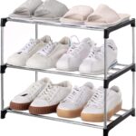 Stackable Small Shoe Rack, Entryway, Hallway and Closet Space Saving Storage and Organization (3-Tier, Black)