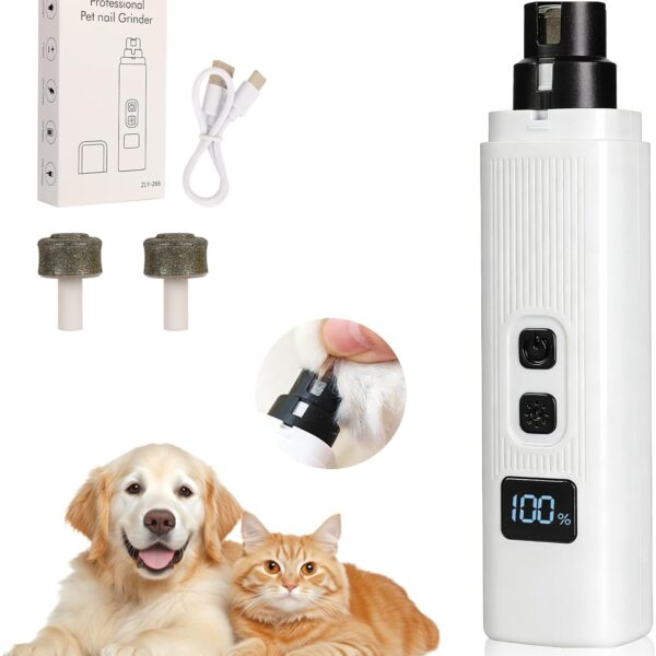 Cat Nail, Safe Cut Cat Nail Trimmer,Nail Trimme,Silent Groom Pro Pet Nail Grinder,Two Adjustable with 360 Grinding Settings,Ultra Quiet Under 40db  Powerful Enough for All Cats Dogs (White)