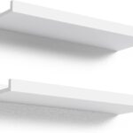 Floating Shelves Wall Mounted Set of 2, Modern White Shelves for Bedroom, Nursery Shelves with Lip, Display Picture Ledge Shelf for Wall Decor Living Room Bathroom Kitchen - White