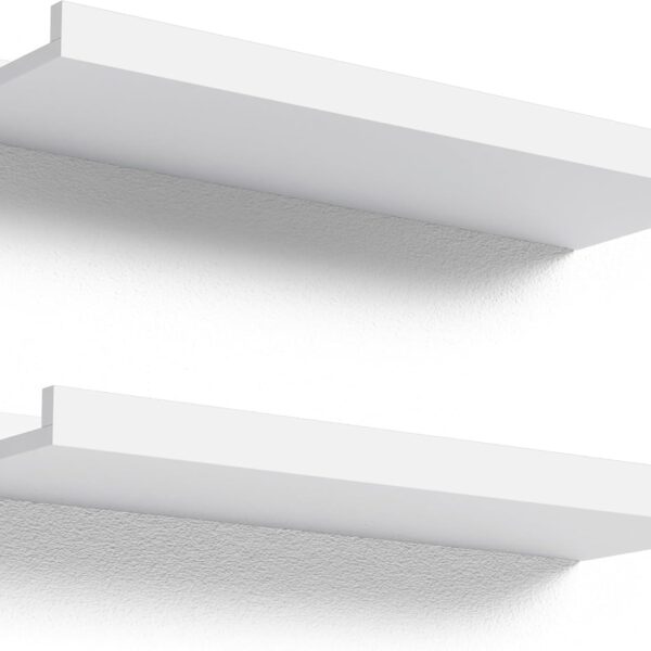 Floating Shelves Wall Mounted Set of 2, Modern White Shelves for Bedroom, Nursery Shelves with Lip, Display Picture Ledge Shelf for Wall Decor Living Room Bathroom Kitchen - White