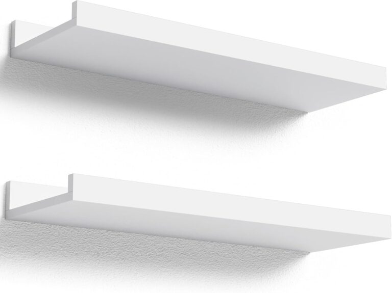Floating Shelves Wall Mounted Set of 2, Modern White Shelves for Bedroom, Nursery Shelves with Lip, Display Picture Ledge Shelf for Wall Decor Living Room Bathroom Kitchen - White