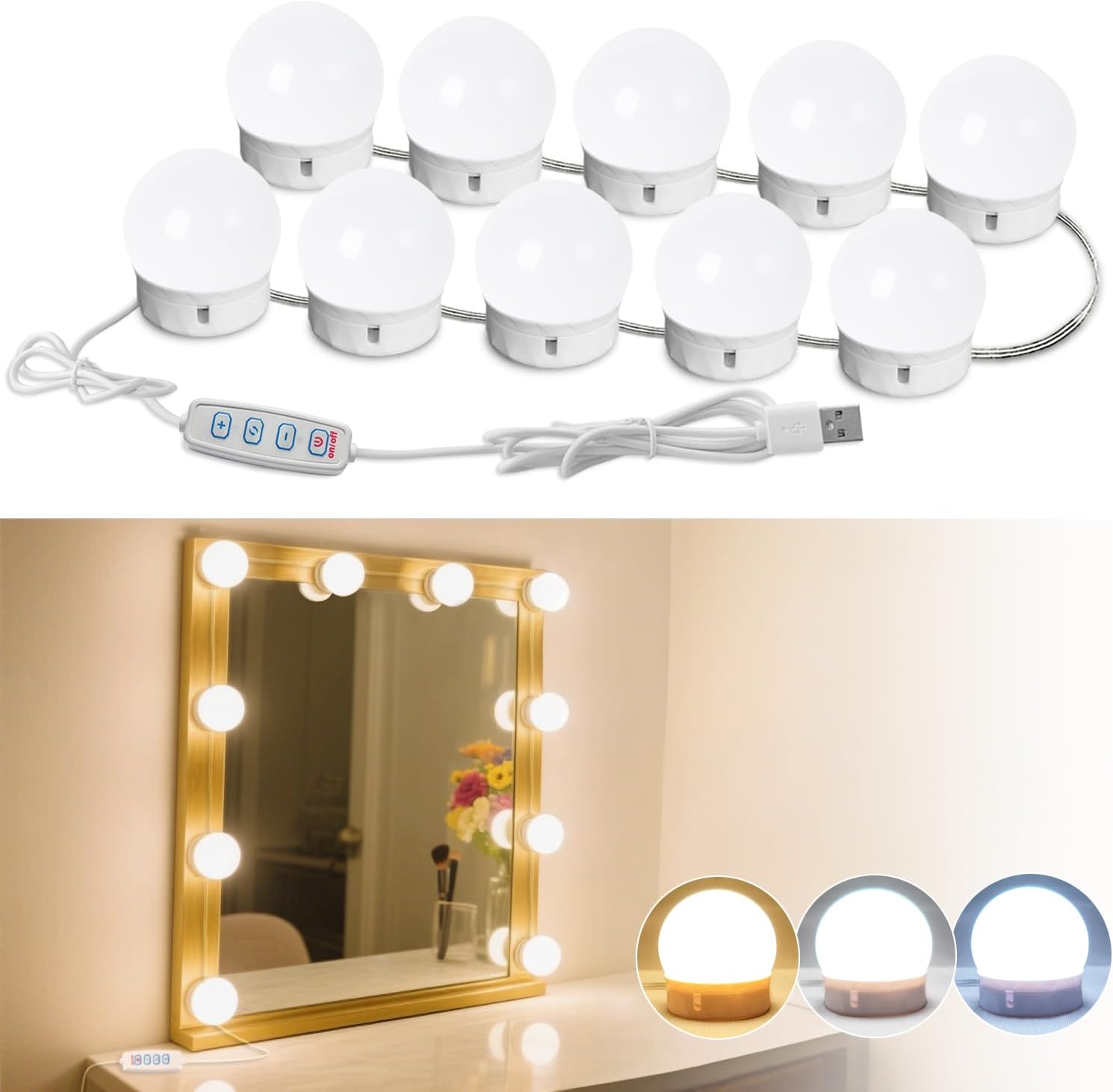 Led Vanity Mirror Lights,Vanity Lights for Makeup Dressing Mirror Lighting,10 Dimmable Bulbs,Adjustable Light Color & Brightness,USB Cable,Mirror not Included Led Vanity Mirror Lights,Vanity Lights for Makeup Dressing Mirror Lighting,10 Dimmable Bulbs,Adjustable Light Color & Brightness,USB Cable,Mirror not Included