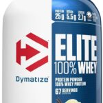 Dymatize Elite 100% Whey Protein Powder, Vanilla, 25g of Protein, 5.5g BCAAs, Less Than 140 Cal., Gluten Free, 2g Carb, 2g Sugar, 3g Fat (67 Servings)