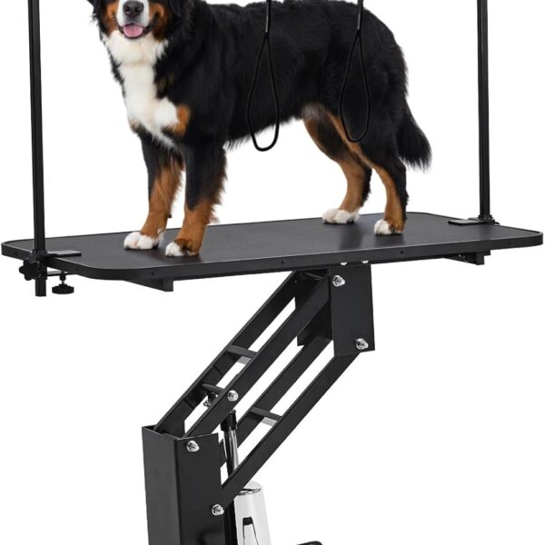 Garvee 43.3" Hydraulic Dog Grooming Table for Pet, Heavy Duty Structural Hydraulic Max Load 350Lbs Professional Pet Grooming Table with Adjustable Overhead Arm & Noose Height Range 22''-39'' (Black)