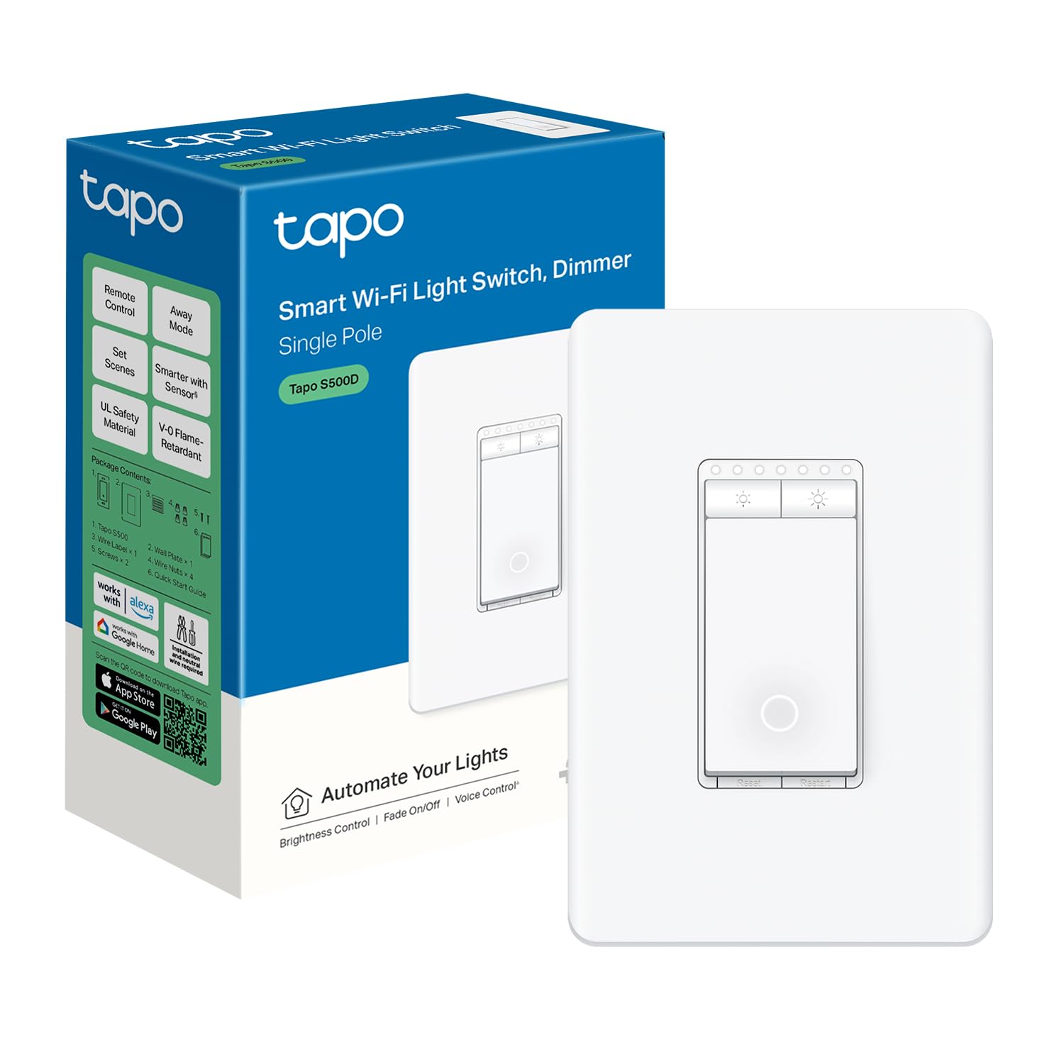 TP-Link Tapo Smart Dimmer Switch, Single Pole, Neutral Wire Required, 2.4GHz Wi-Fi Light Switch Compatible with Alexa and Google Home, UL Certified, No Hub Required, White (Tapo S500D) TP-Link Tapo Smart Dimmer Switch, Single Pole, Neutral Wire Required, 2.4GHz Wi-Fi Light Switch Compatible with Alexa and Google Home, UL Certified, No Hub Required, White (Tapo S500D)