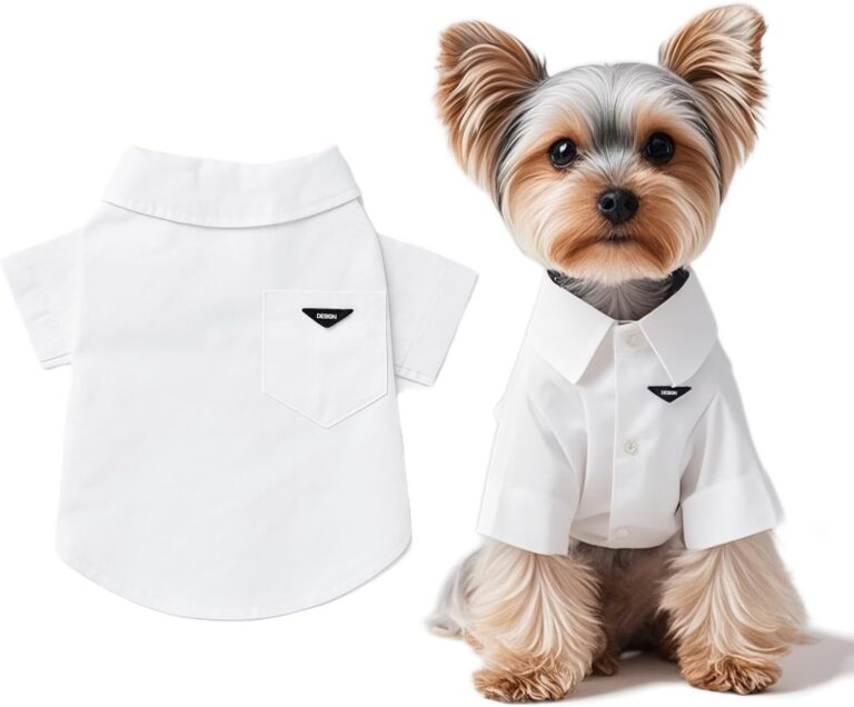 Luxury Pet Dress Shirt for Dogs & Cats  White Designer Button-Up Outfit, Formal Clothes for Wedding, Party, Photoshoot, Puppy & Kitten Fashion Apparel (Large 8.915.4 lbs)