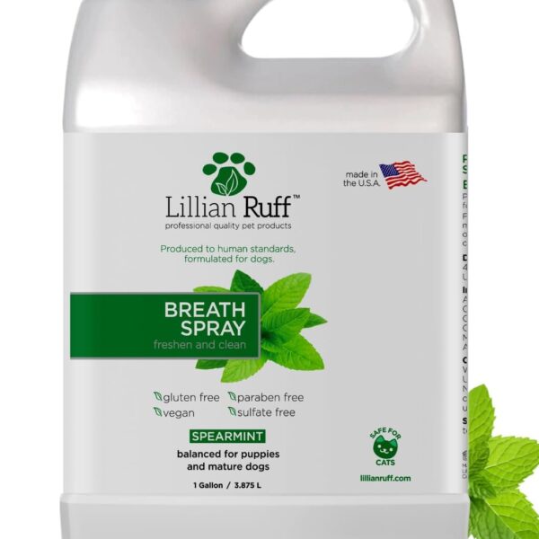 Lillian Ruff Breath Freshener Dental Care Spray - Dog Oral Health Teeth Cleaning Formula Targets Bad Dog Breath, Plaque & Tartar Build-Up, Supports Oral Care, Gum Health & Immune System (Gallon)